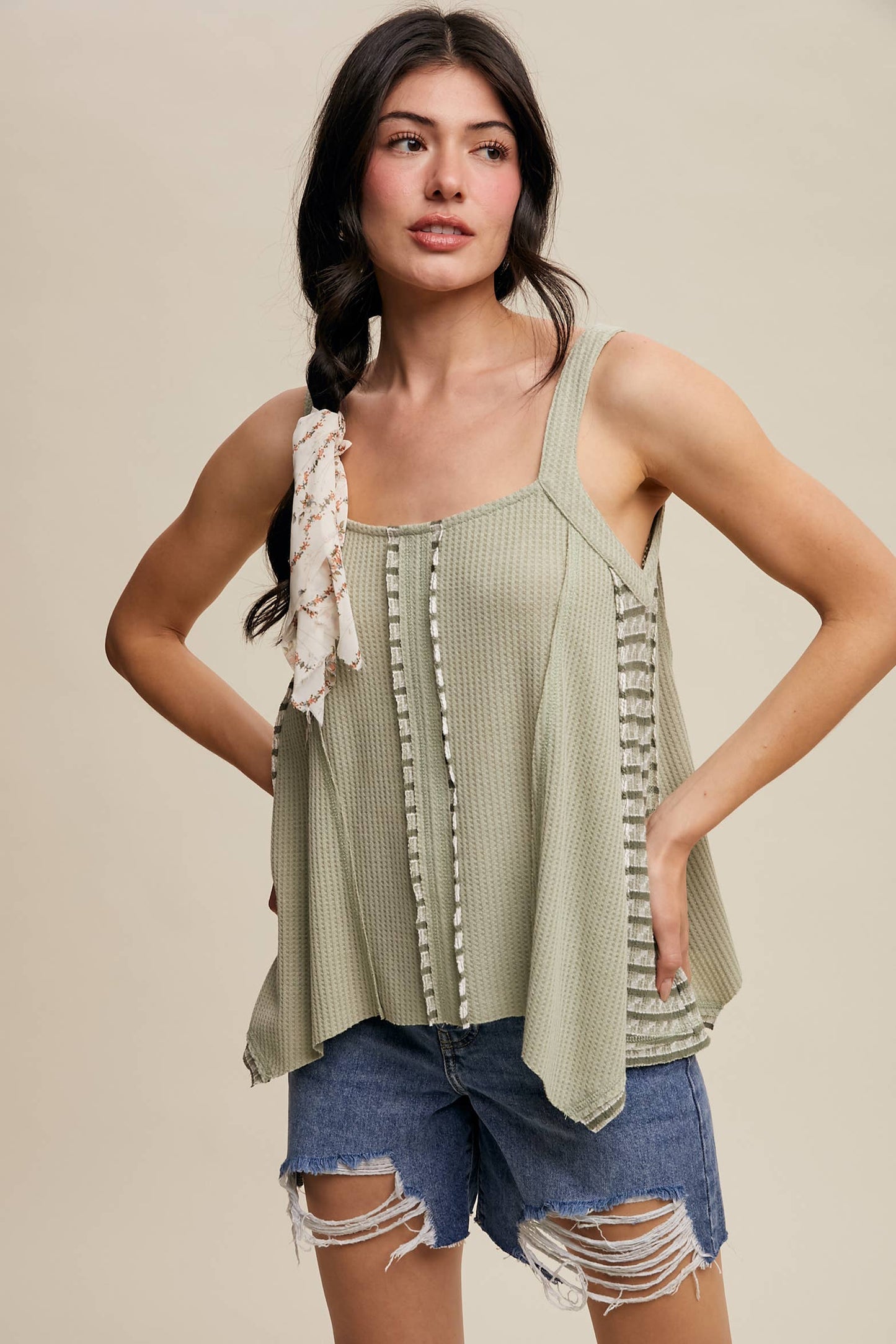 Boho-Inspired Textured Tank Top: Sage