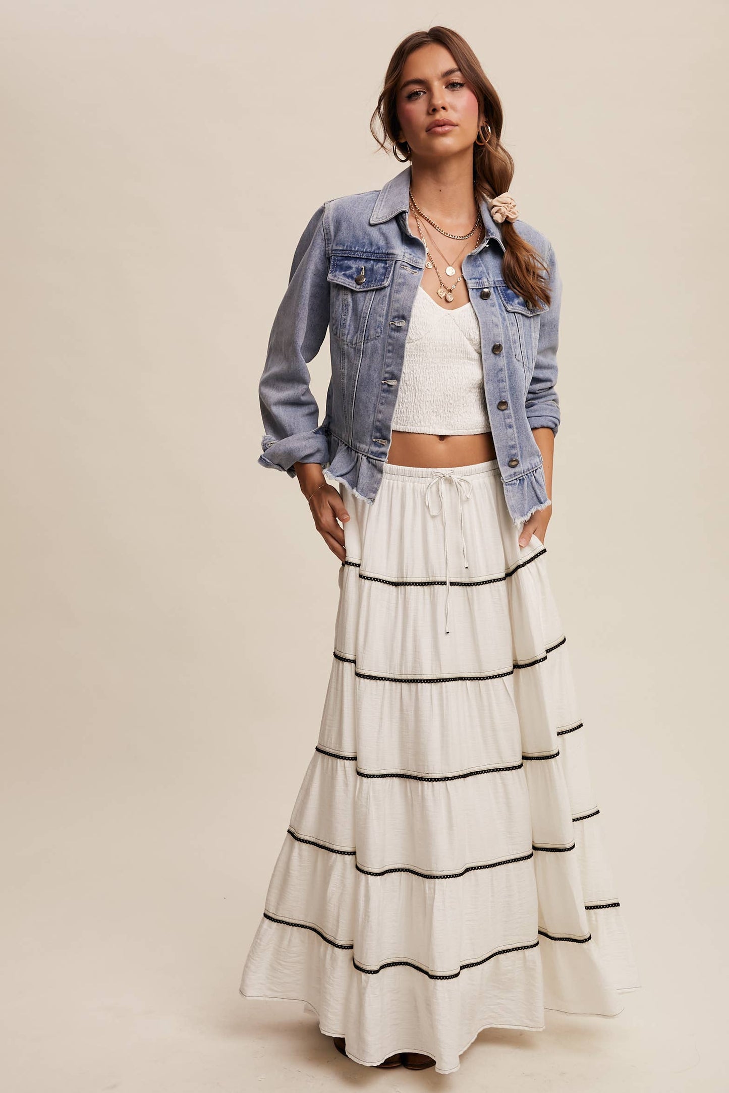 Ruffled Hem Denim Jacket