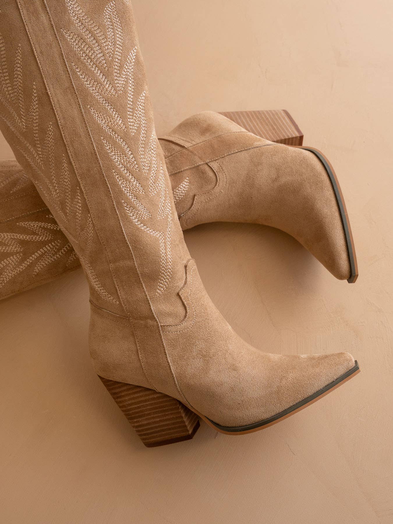 Knee High Cowboy Western Boots: Almond