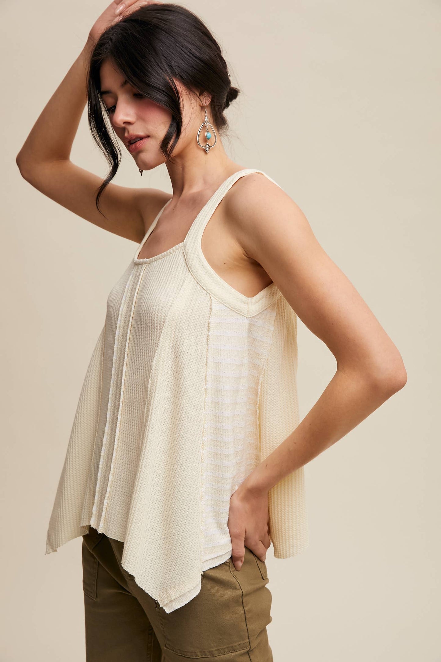 Boho-Inspired Textured Tank Top: Lt Yellow
