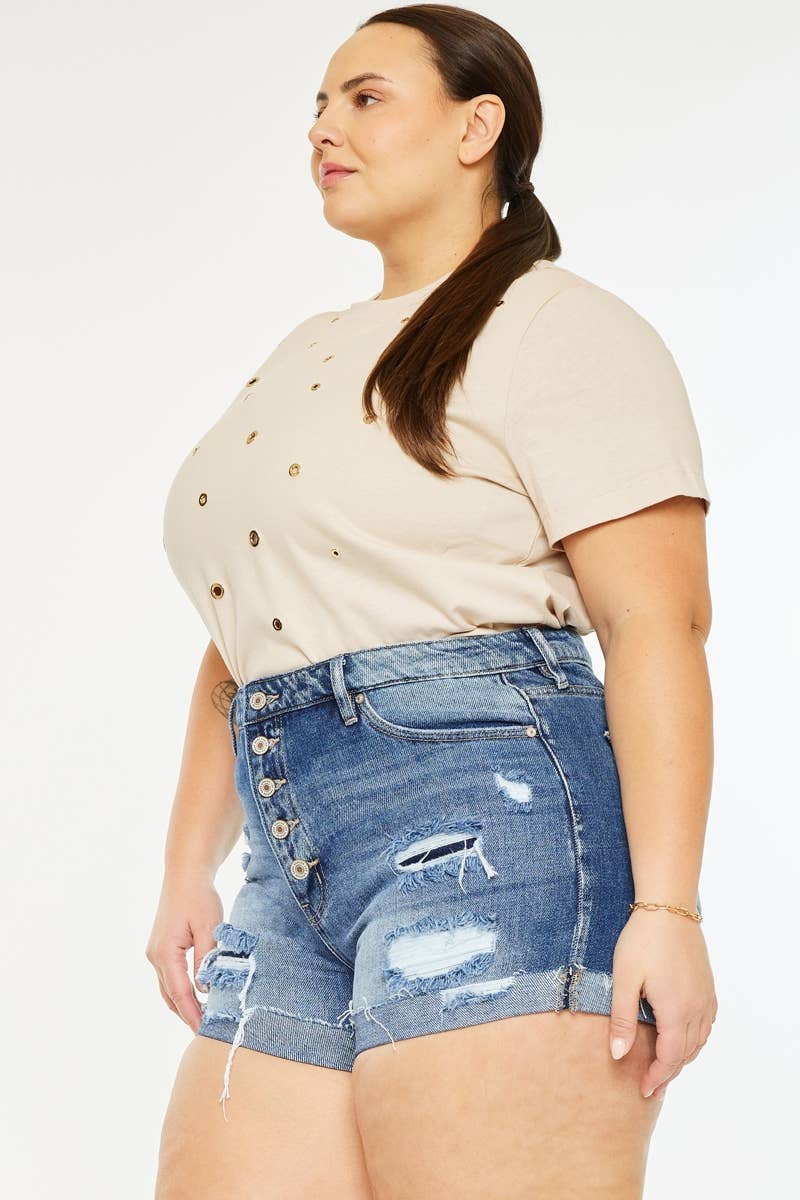 PLUS HIGH RISE MENDED SHORTS
