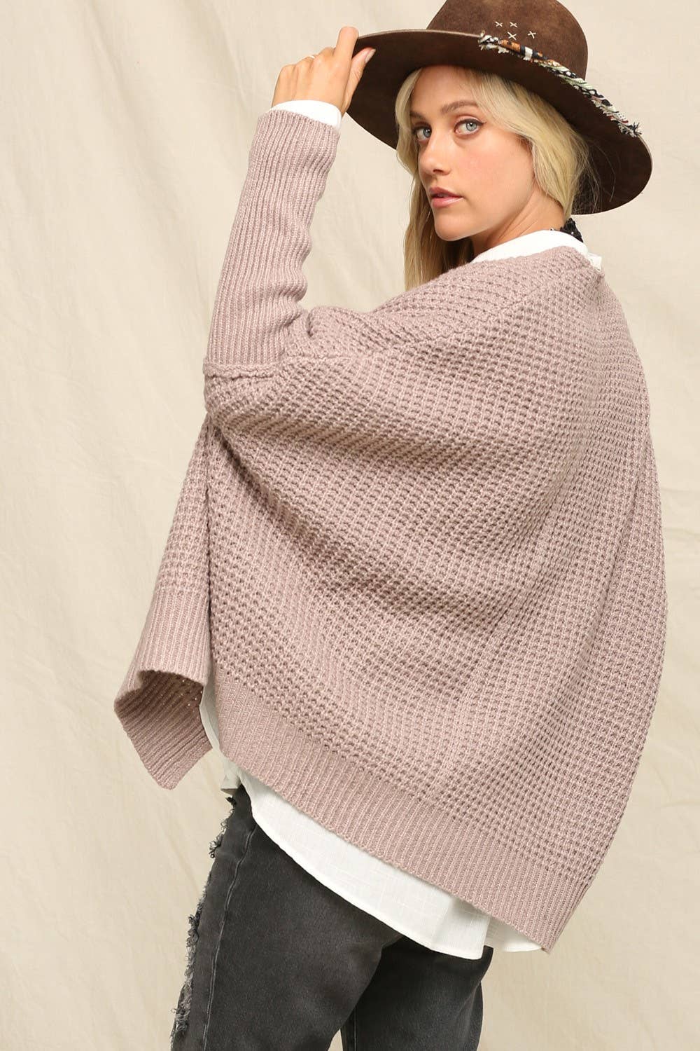 Versatile Waffle-Stitch Open Front Cardigan: Mocha
