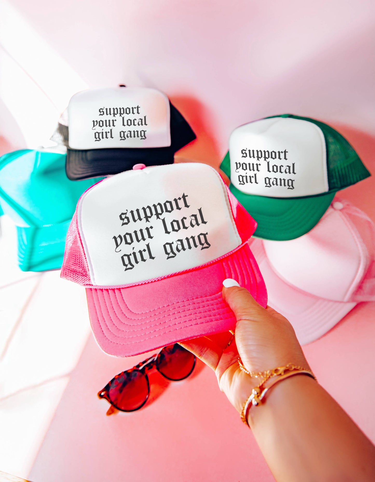 GIRL GANG TRUCKER HAT: Pink