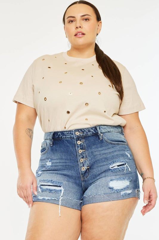 PLUS HIGH RISE MENDED SHORTS