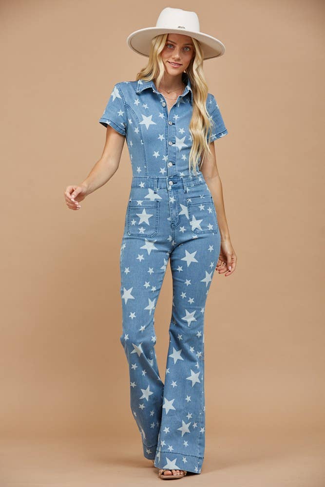 STAR DENIM FLARED JUMPSUIT