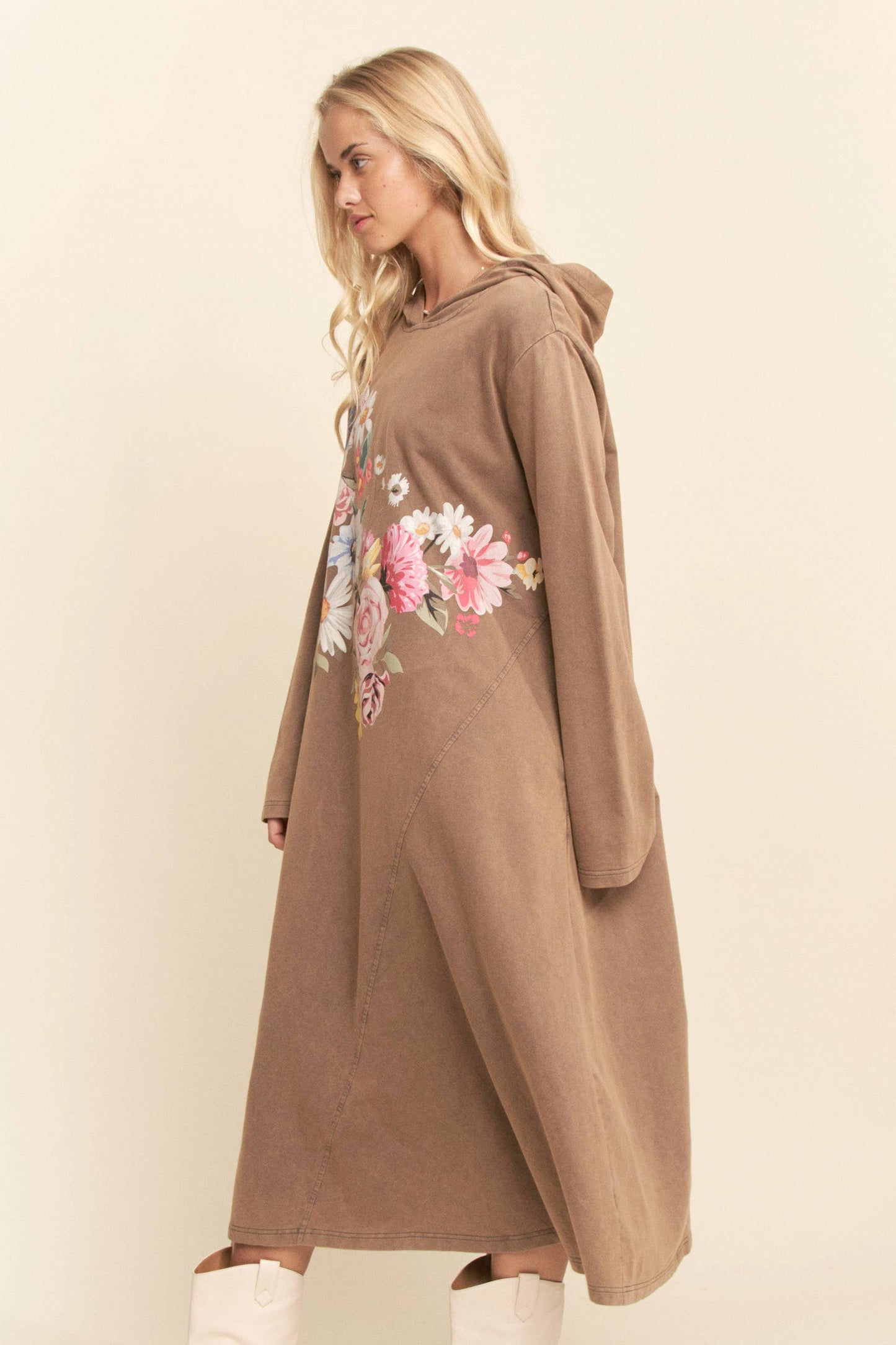 BUTTERFLY PRINTED HOODIE MIDI DRESS