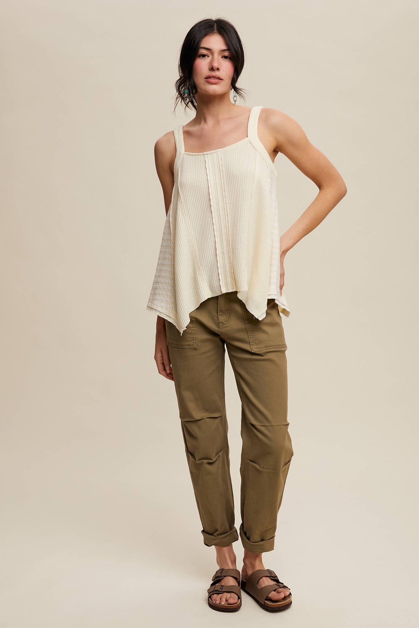 Boho-Inspired Textured Tank Top: Lt Yellow