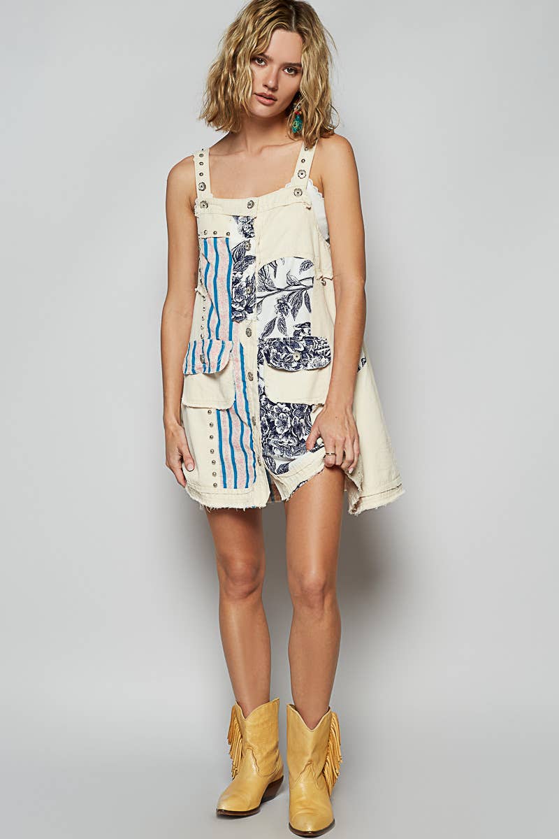 Floral print contrast mini dress: OATMILK