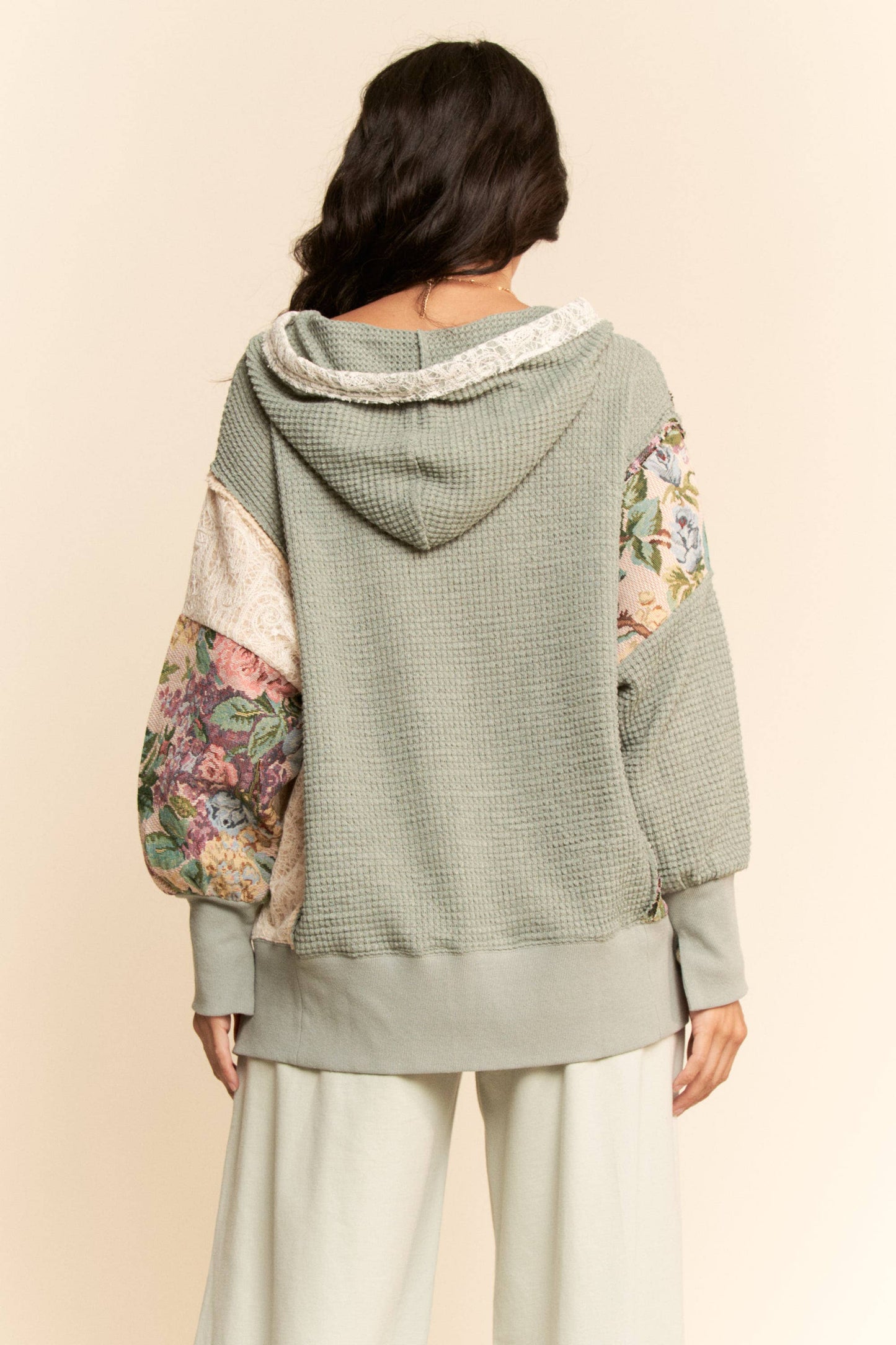 PLUS WAFFLE KNIT PATCHWORK HOODIE