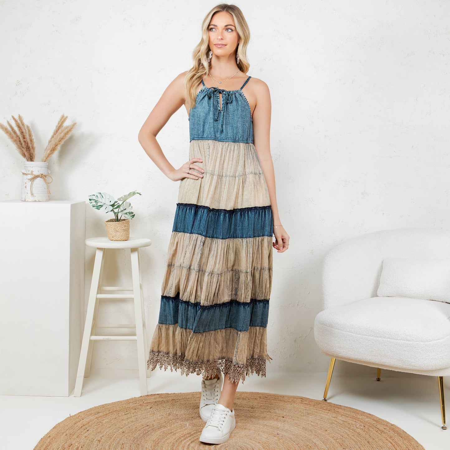 Boho Denim Tiered Dress