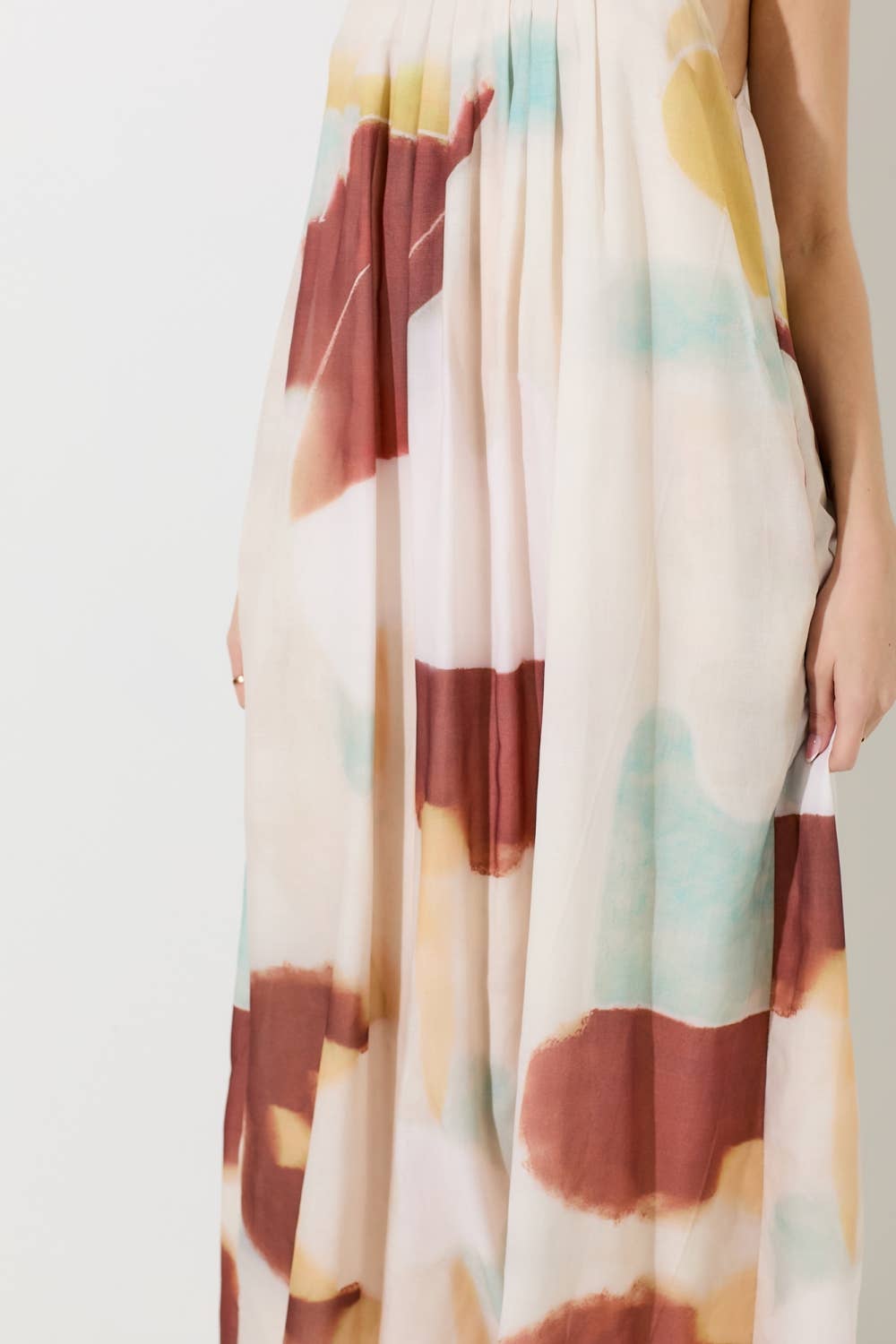 PRINTED SHOULDER TIE MAXI DRESS: RED MULTI