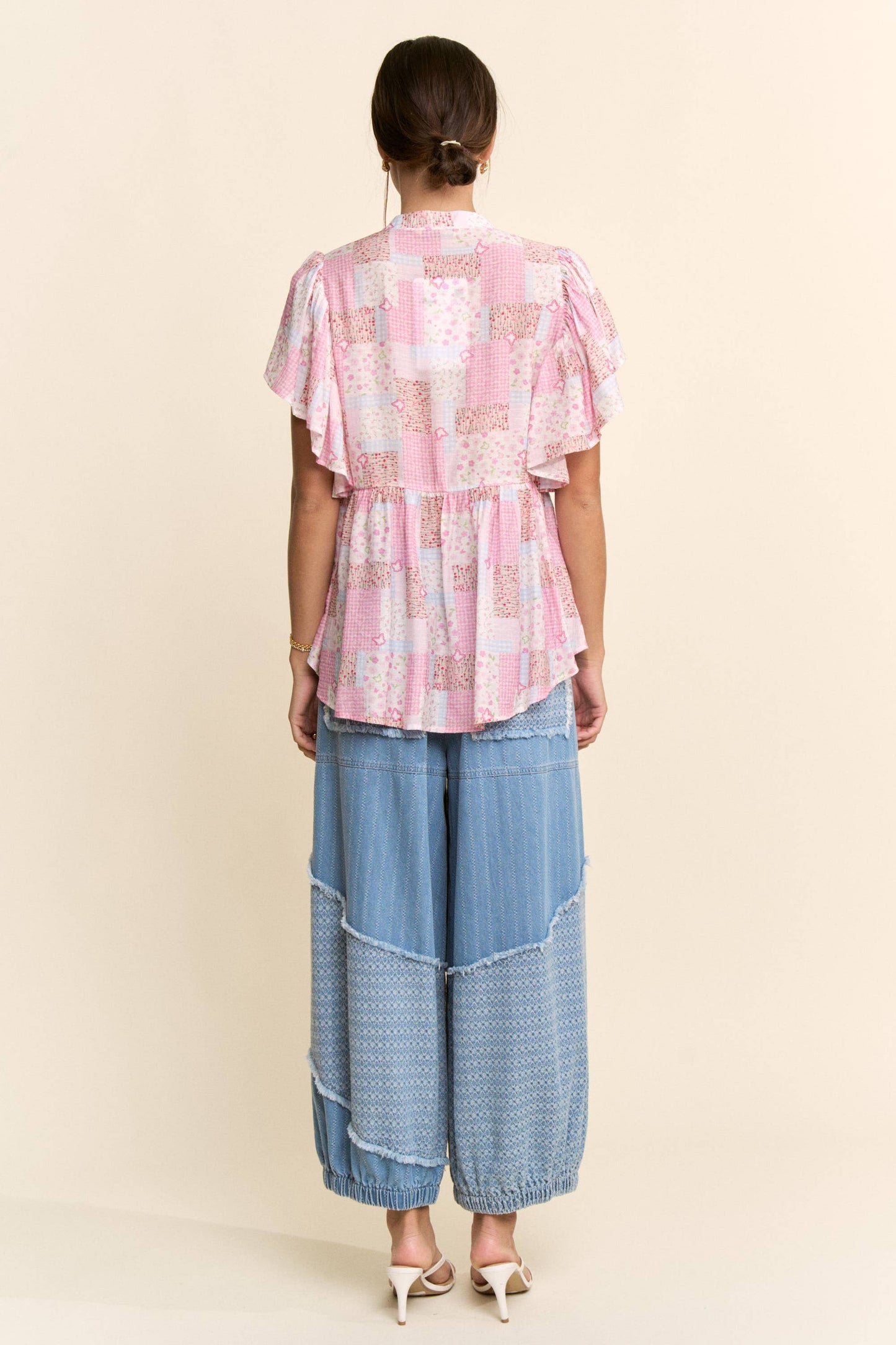 PRINTED FLOWER PATCHWORK PANTS: Small - 3x