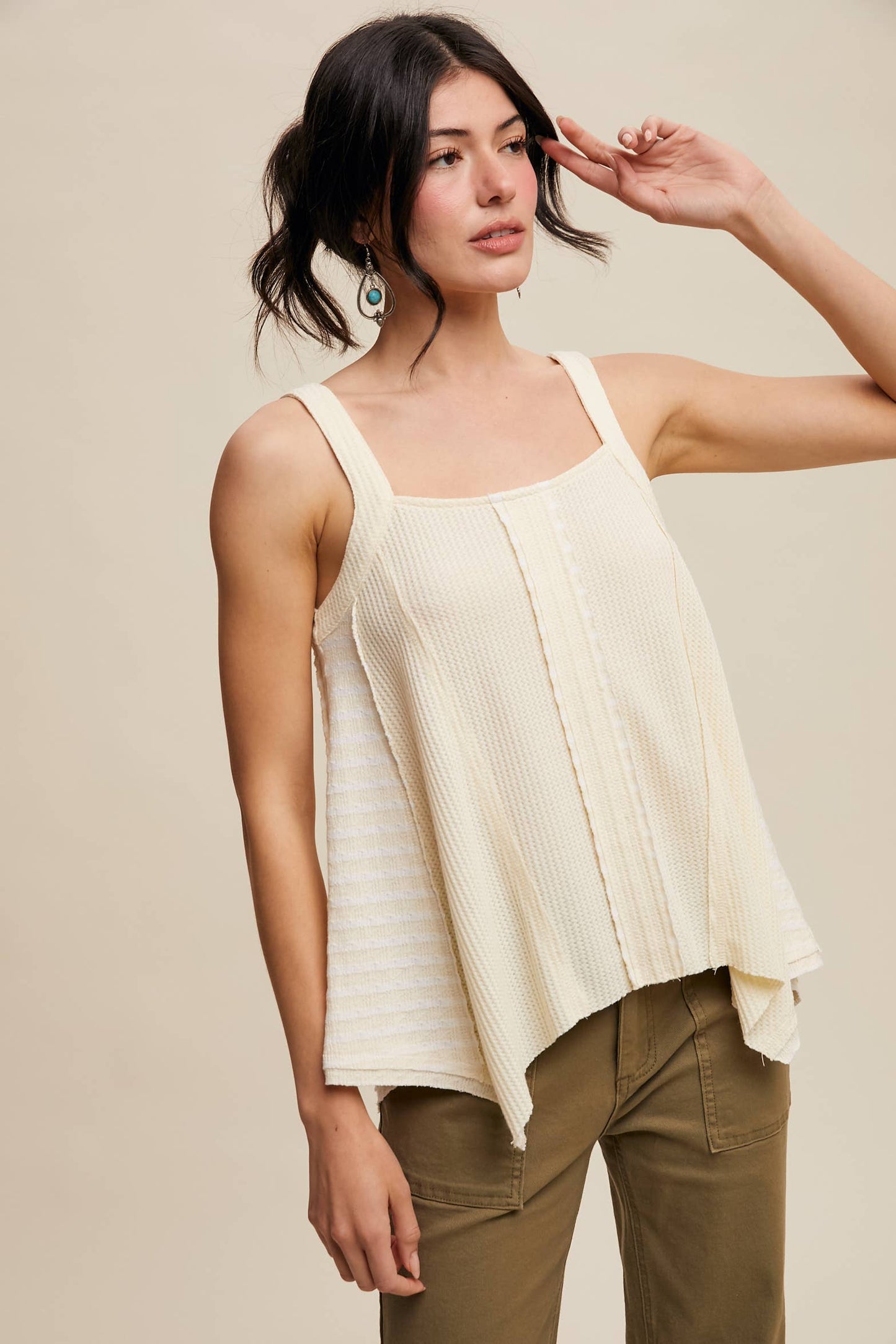 Boho-Inspired Textured Tank Top: Lt Yellow