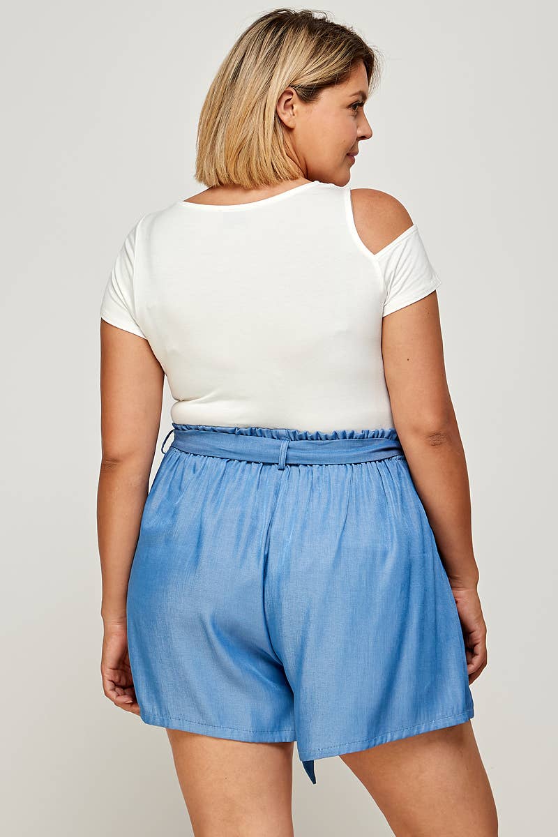 Plus Size Top Asymmetrical Draped: White