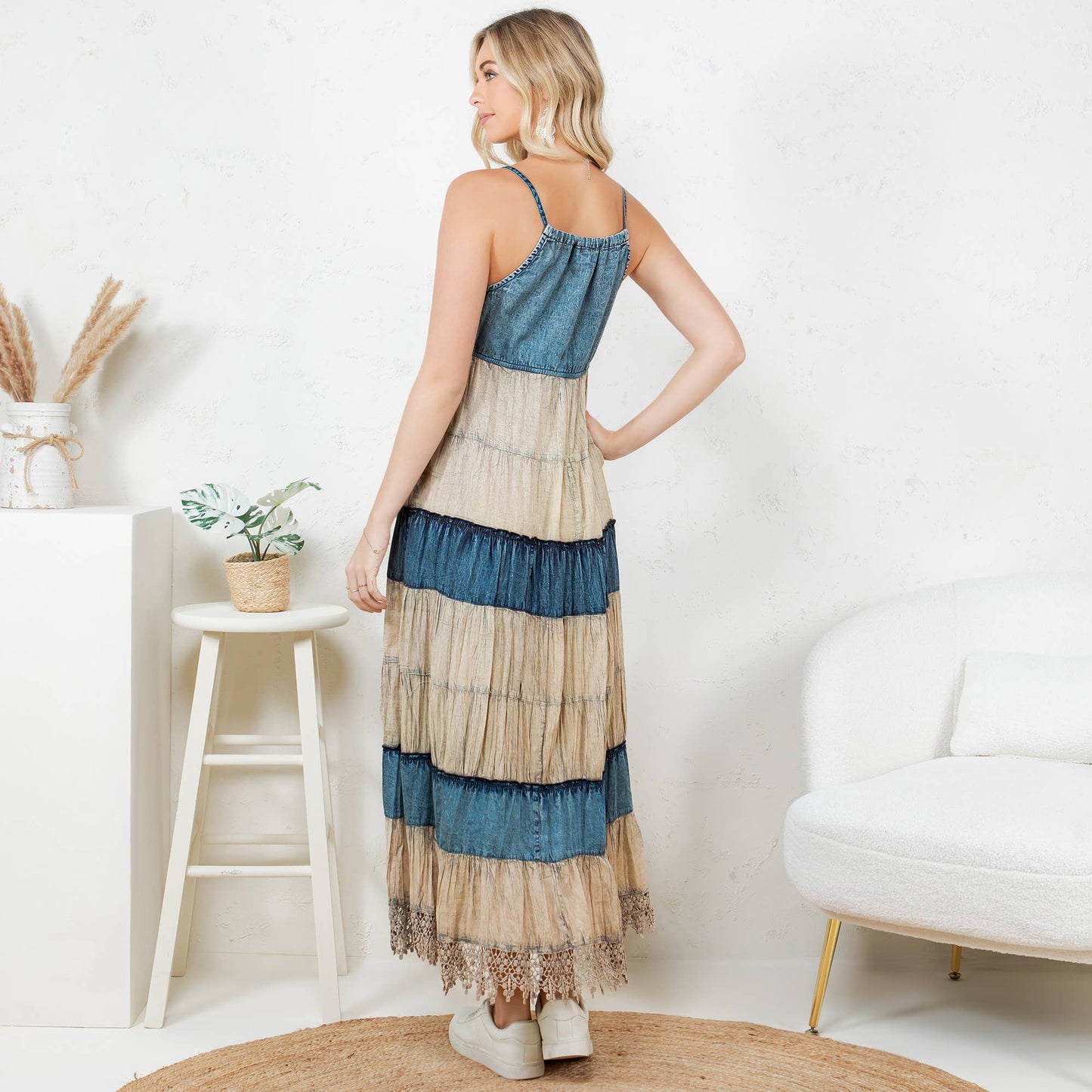 Boho Denim Tiered Dress