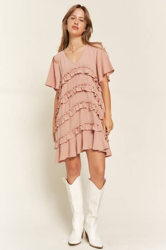 PLUS SIZE Short Sleeve Midi Dress - MAUVE