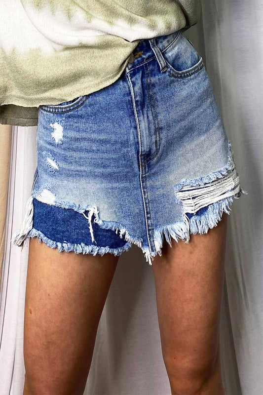 Distressed Denim Skort