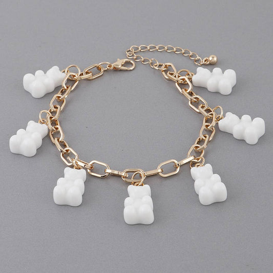 Gummy Bear Charm Bracelet: Gold White