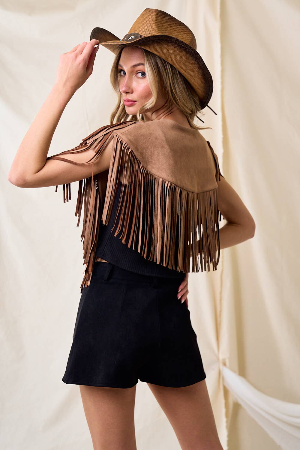TAN WESTERN FRINGE SUEDE COLLAR / SHRUG