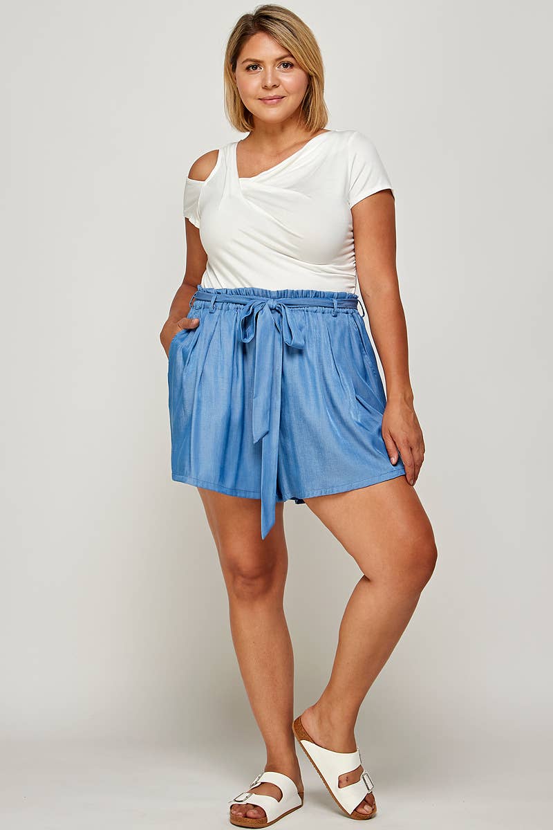 Plus Size Top Asymmetrical Draped: White