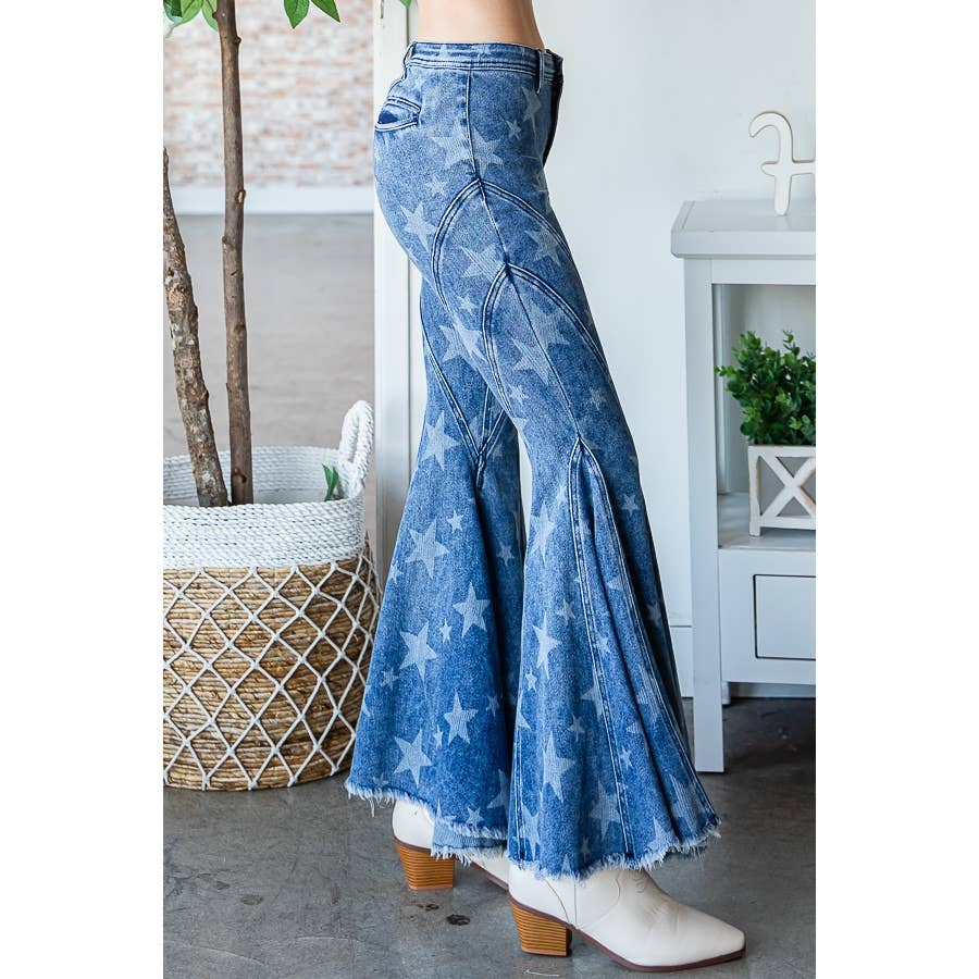STAR RUFFLE FLARE JEANS: DENIM