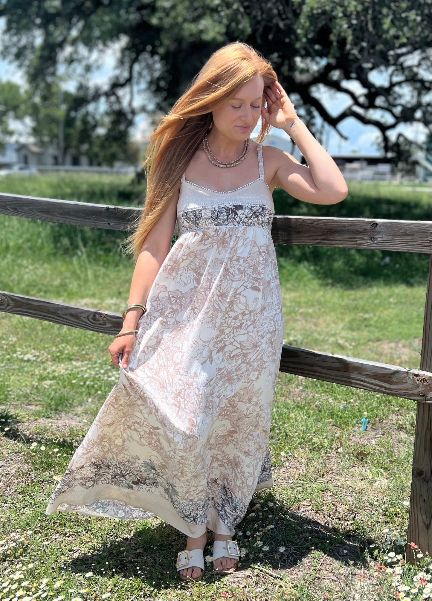 Ethereal Floral Maxi Dress: Champagne