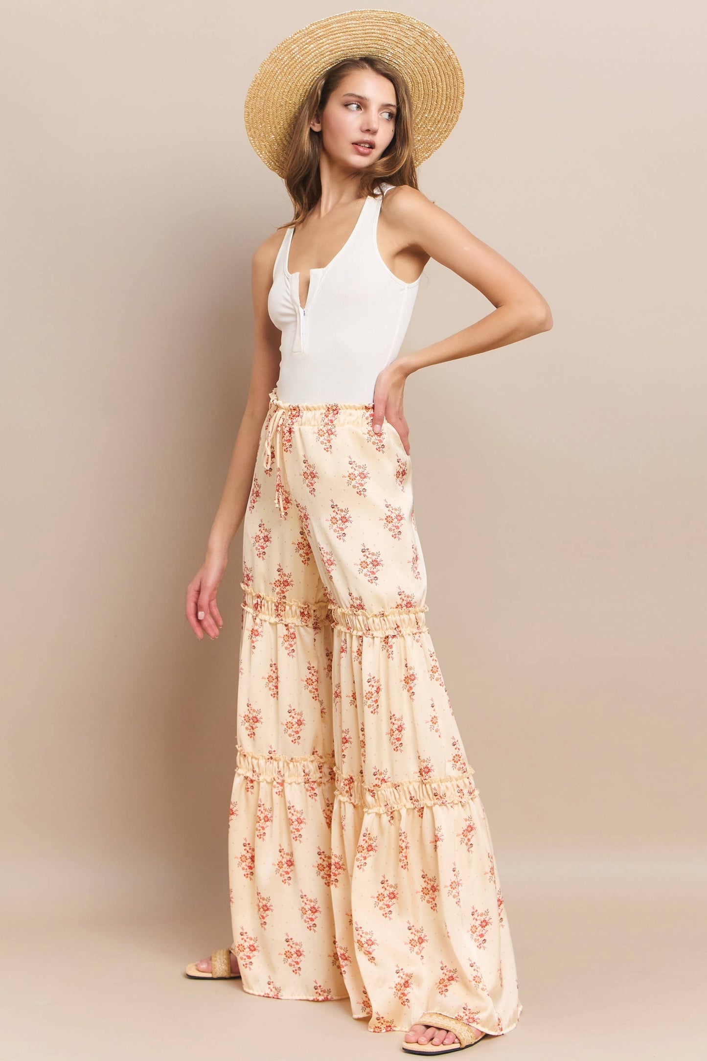 SATEEN FLORAL PALAZZO PANT
