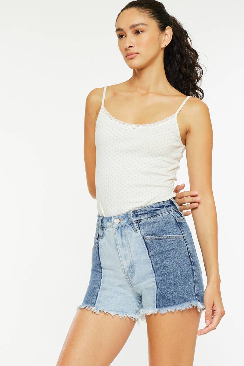 TWO TONE ULTRA HIGH RISE DENIM SHORT