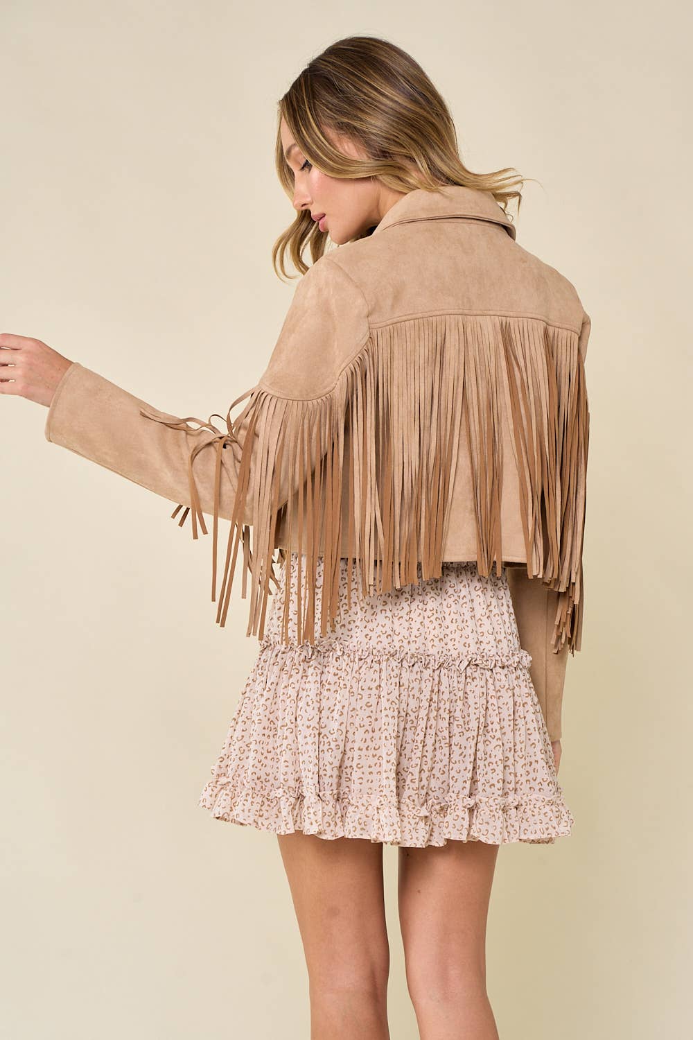 TAN SUEDE FRINGED WESTERN MOTO JACKET