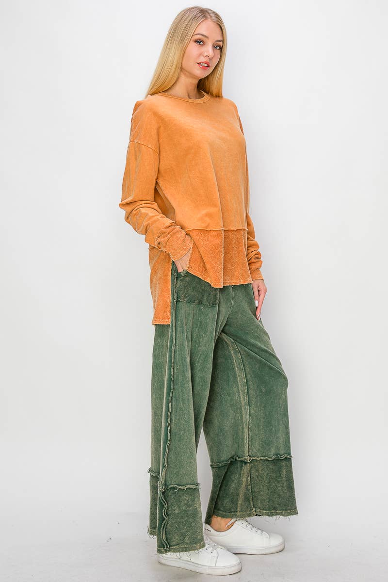 Mineral Wash Wide Pants: Olive