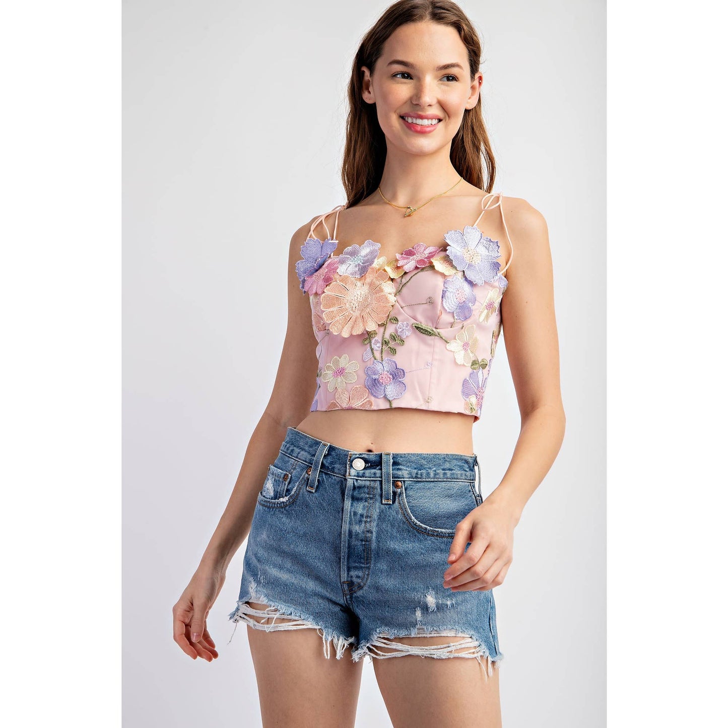3D FLOWER EMBROIDERY TANK TOP: Lavender