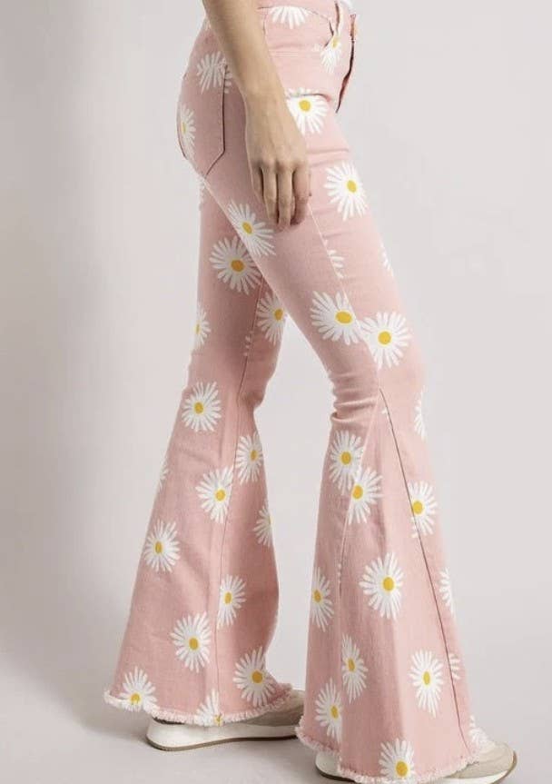 DAISY PRINT BELL BOTTOM JEANS