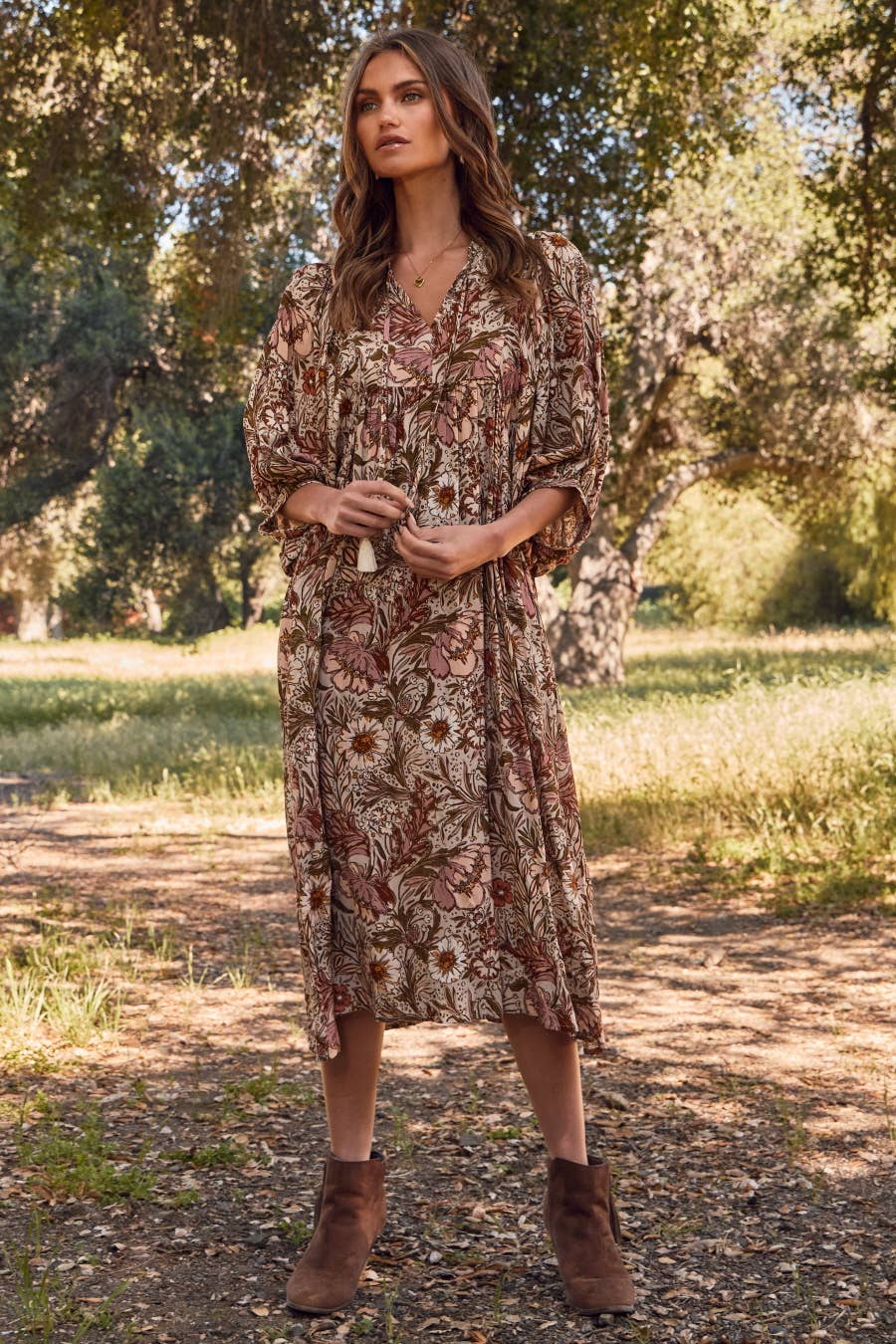 Plus Bohemian Floral Maxi Dress: Beige Multi