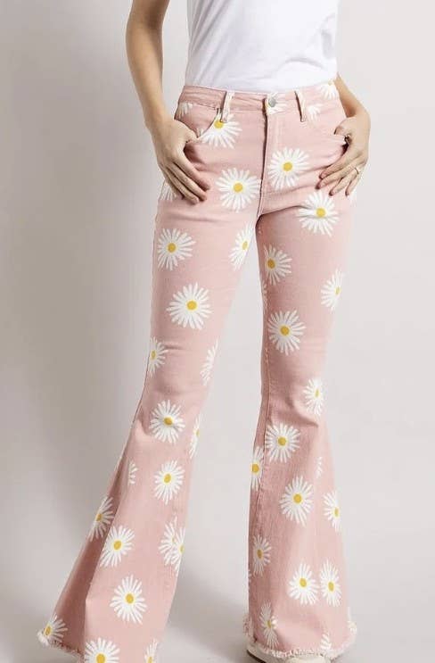 DAISY PRINT BELL BOTTOM JEANS