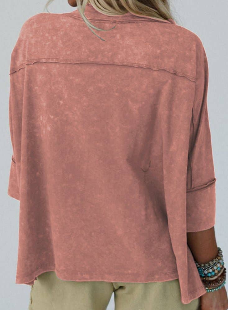 Floral Starbust Exposed Seam Mineral Wash Top: ROSE PINK