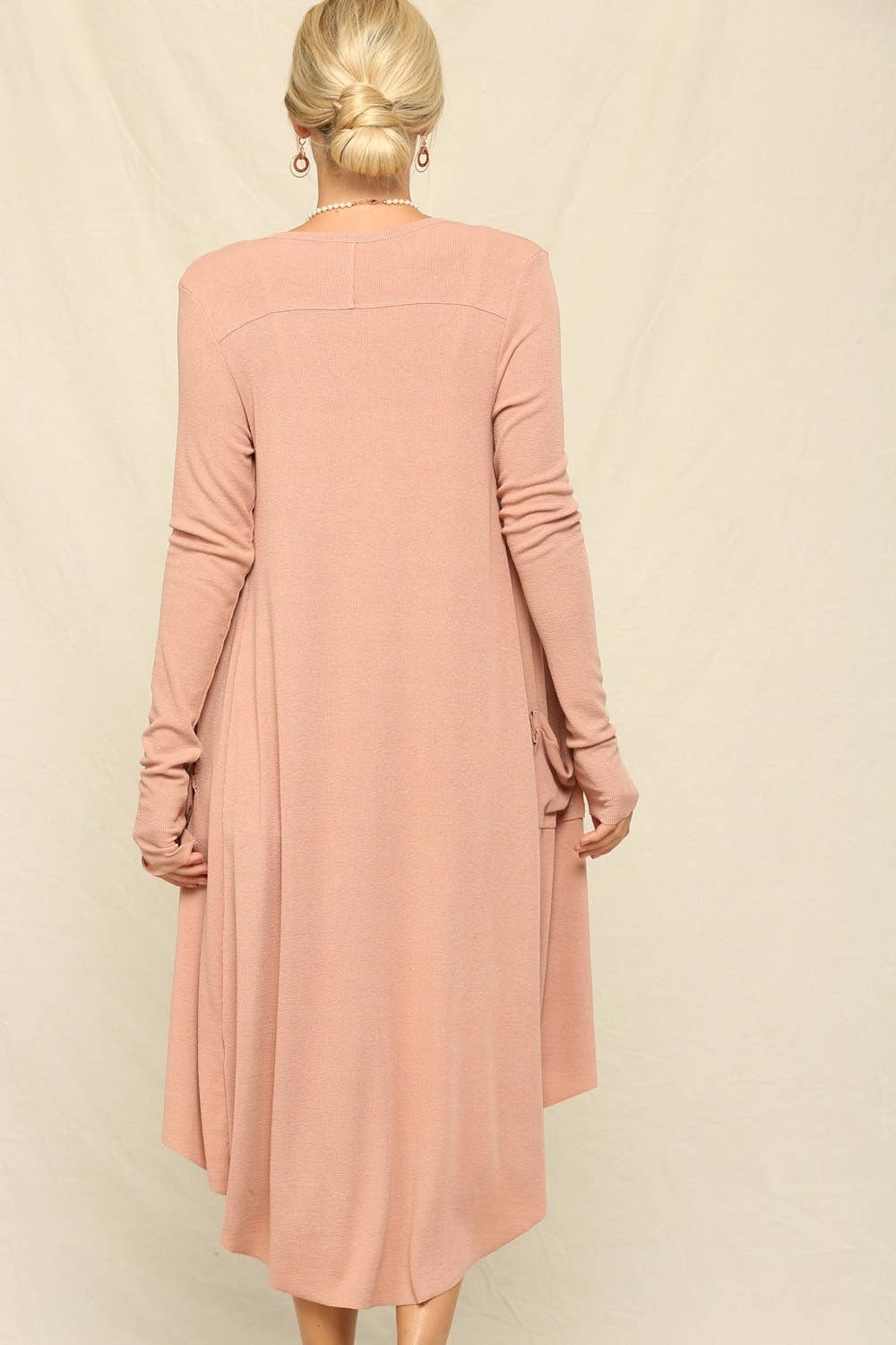 Button Up Long Cardigan: Lt Mauve