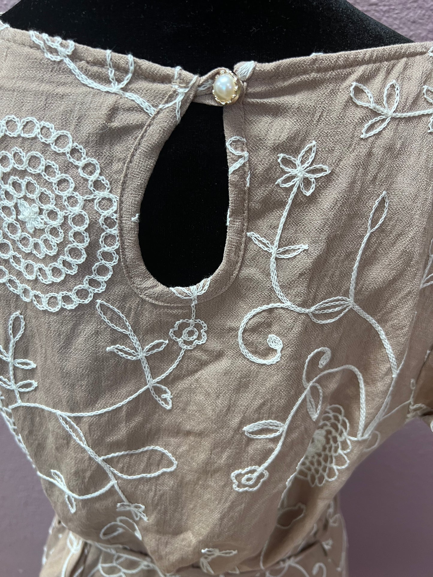 Embroidered Dress - Brown