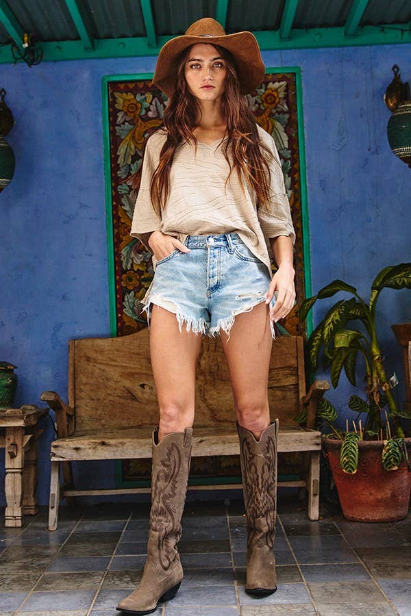 Oversized Solid Textured Knit Top: Taupe