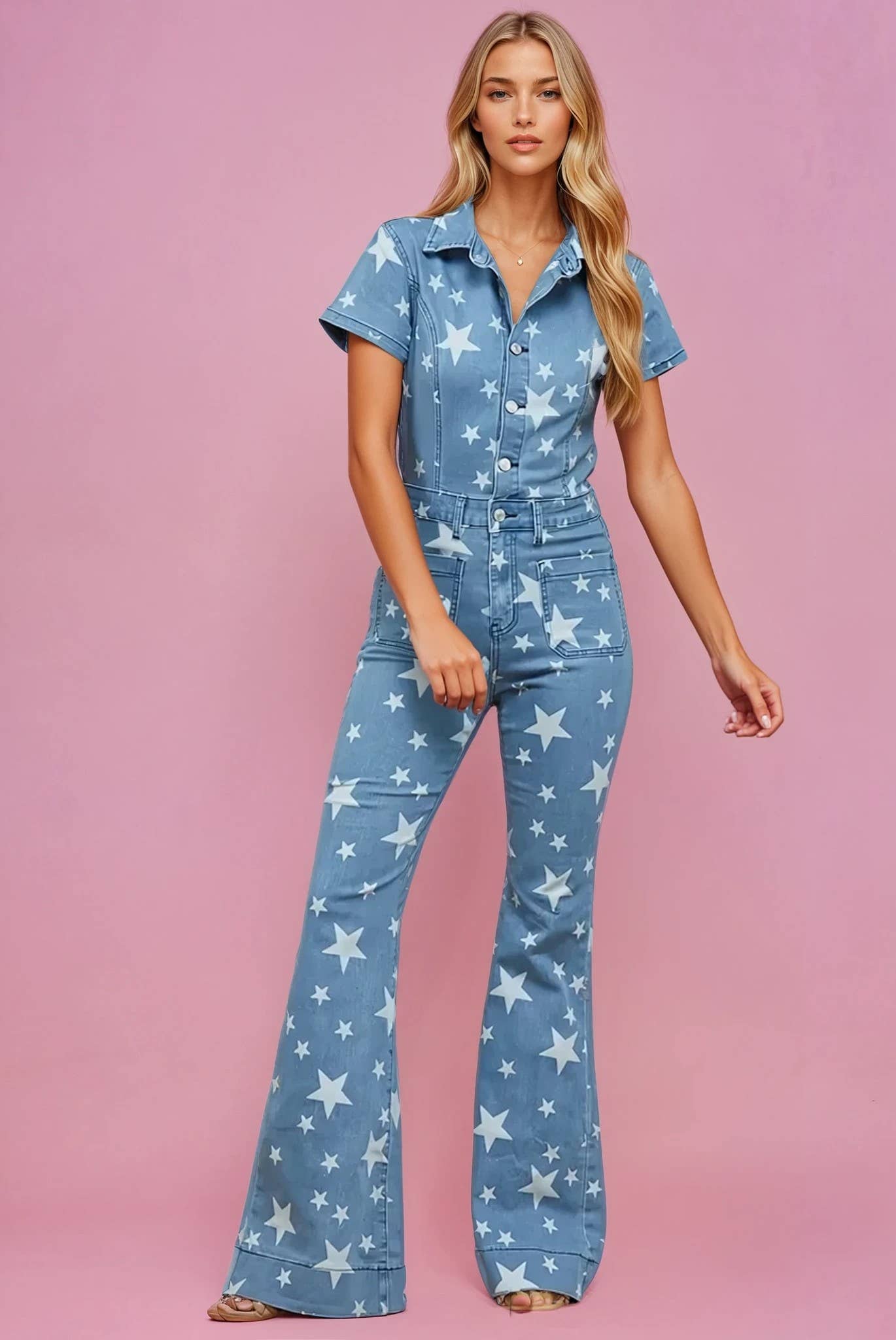 STAR DENIM FLARED JUMPSUIT