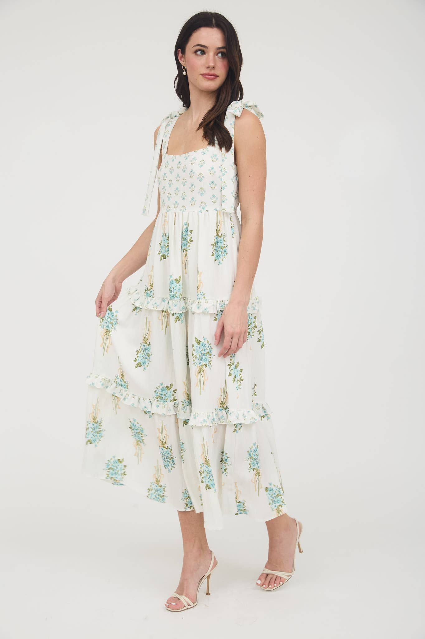 BOUQUET PRINT EMPIRE TIERED DRESS