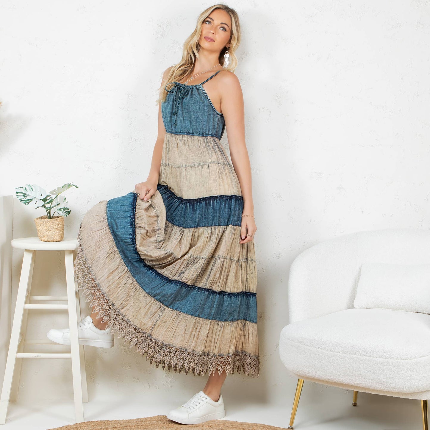 Boho Denim Tiered Dress