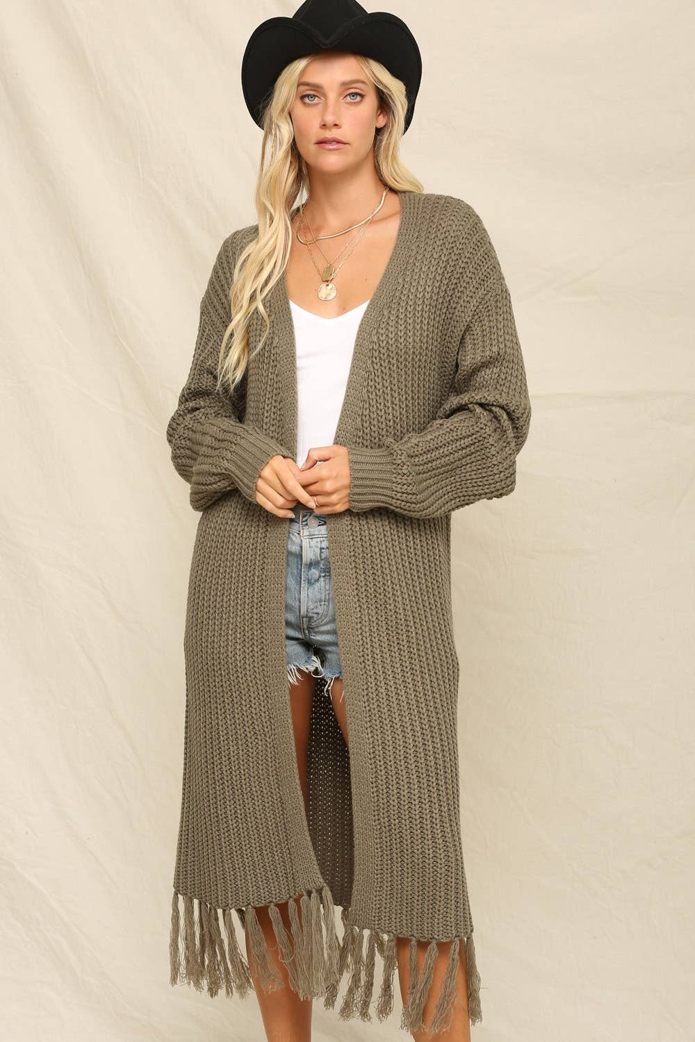 Midi Lengthen Oversized Cardigan: Olive