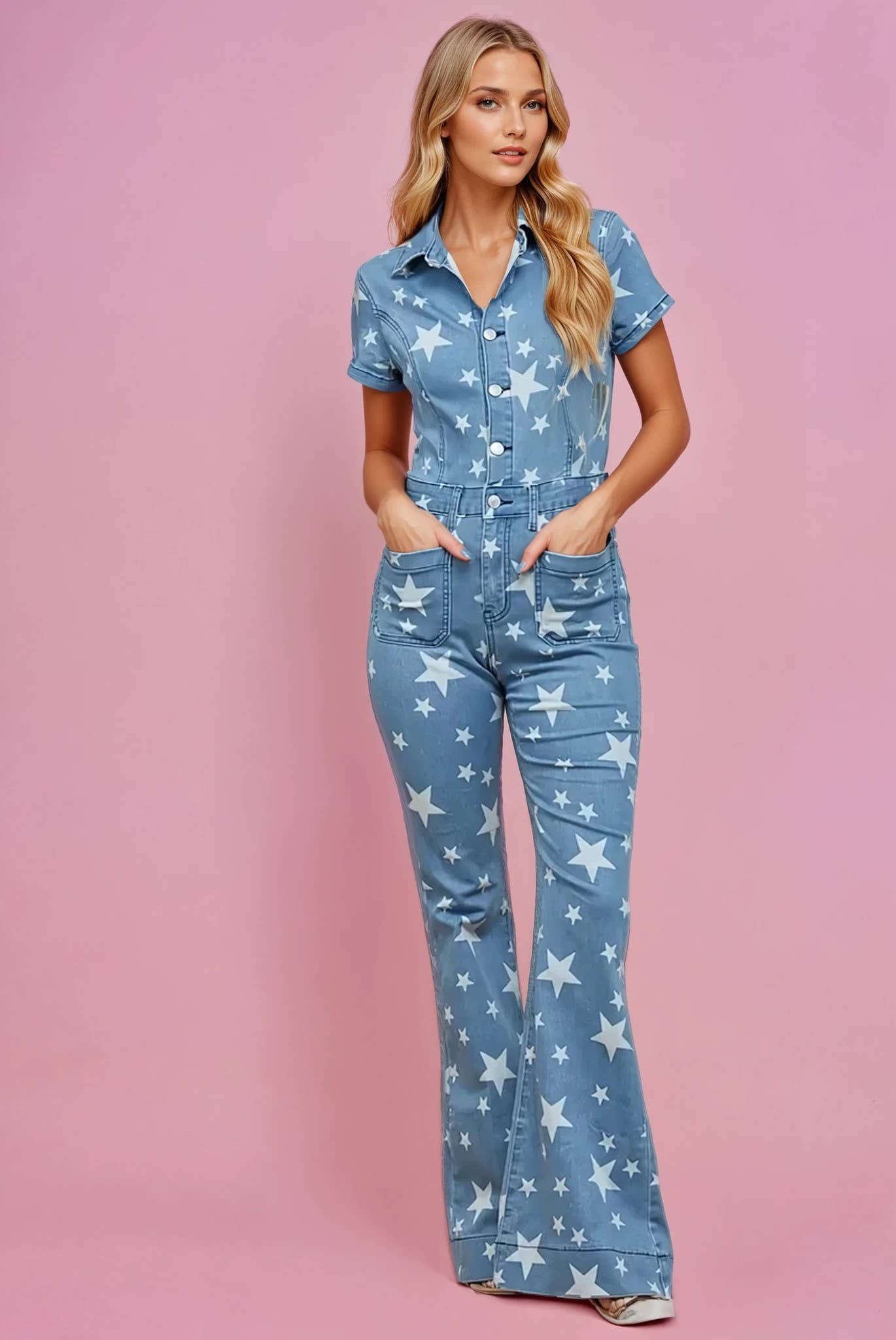 STAR DENIM FLARED JUMPSUIT