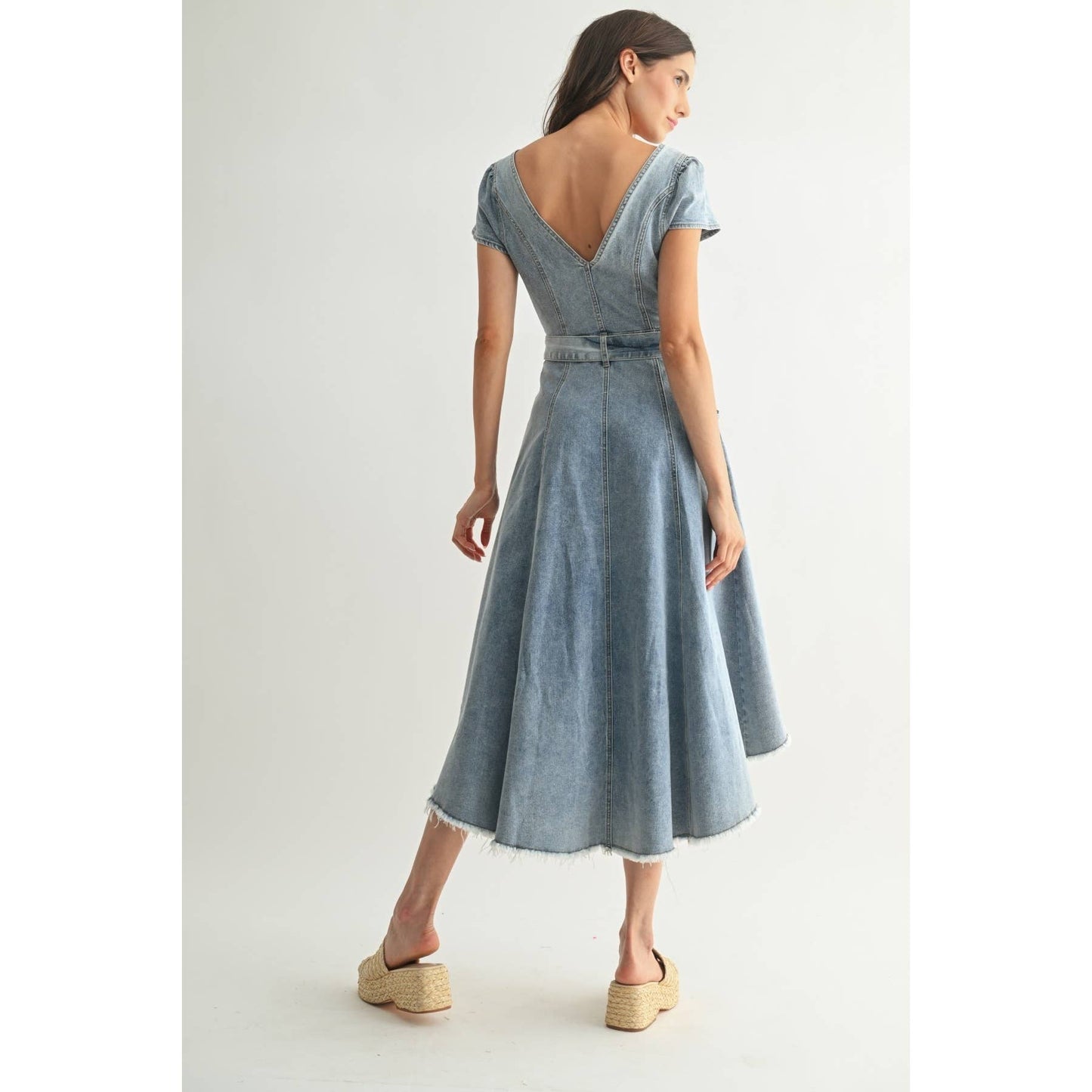 FRONT BUTTON DOWN ASYMMETRICAL DENIM DRESS