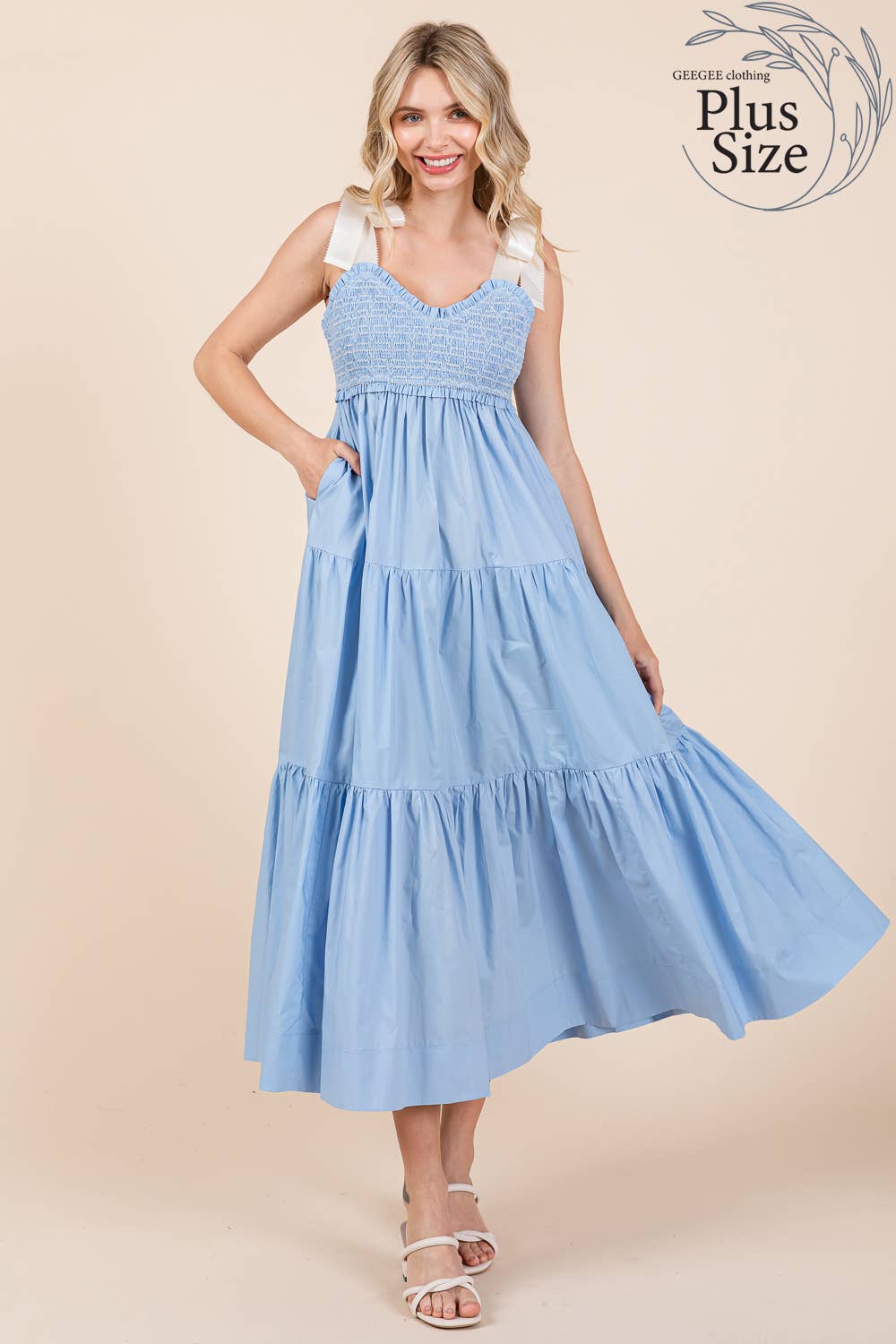 Plus Smocked Tiered Midi Sundress
