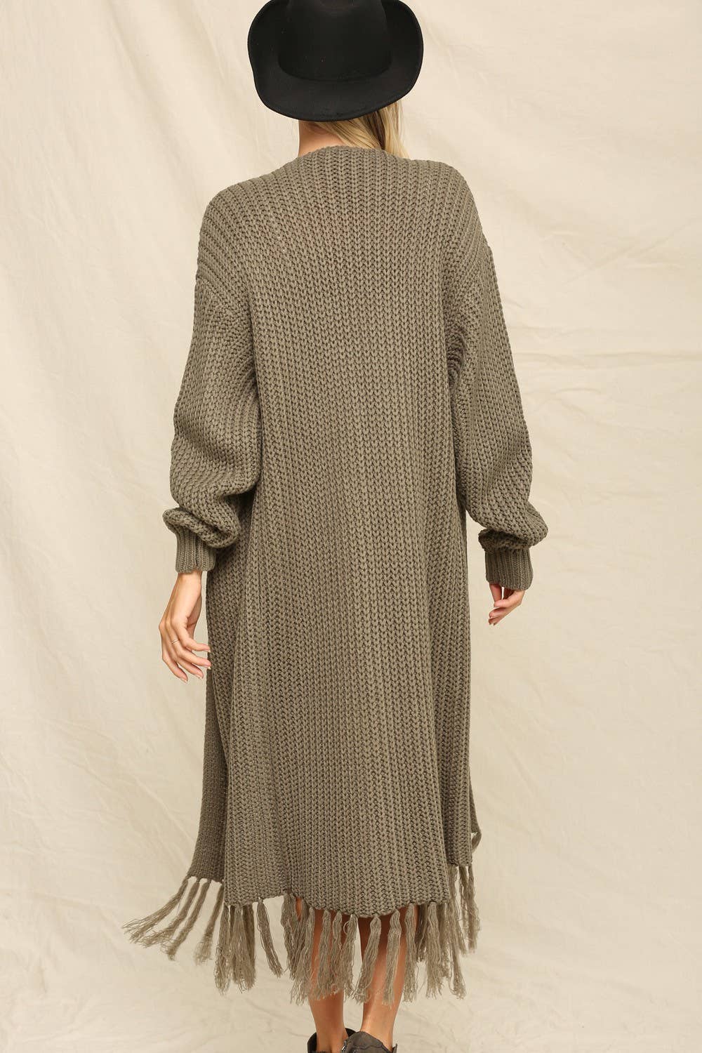 Midi Lengthen Oversized Cardigan: Olive