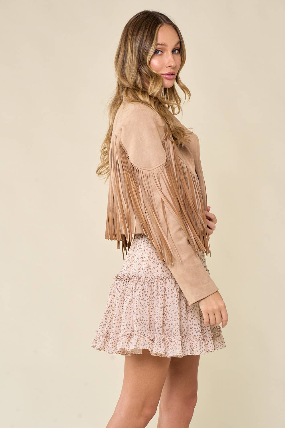 TAN SUEDE FRINGED WESTERN MOTO JACKET