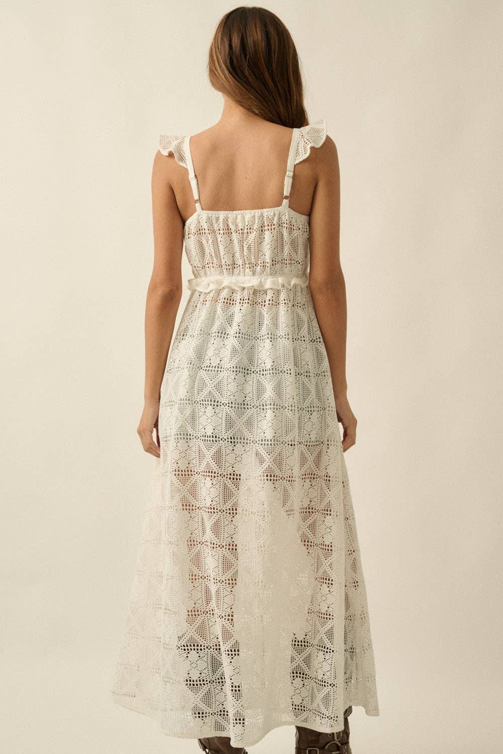 Crochet Lace Layering Midi Dress: Off White
