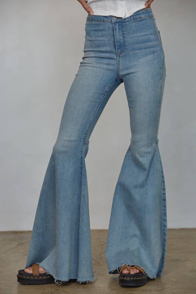 Super Flared Bell Bottom Jeans: Light Denim
