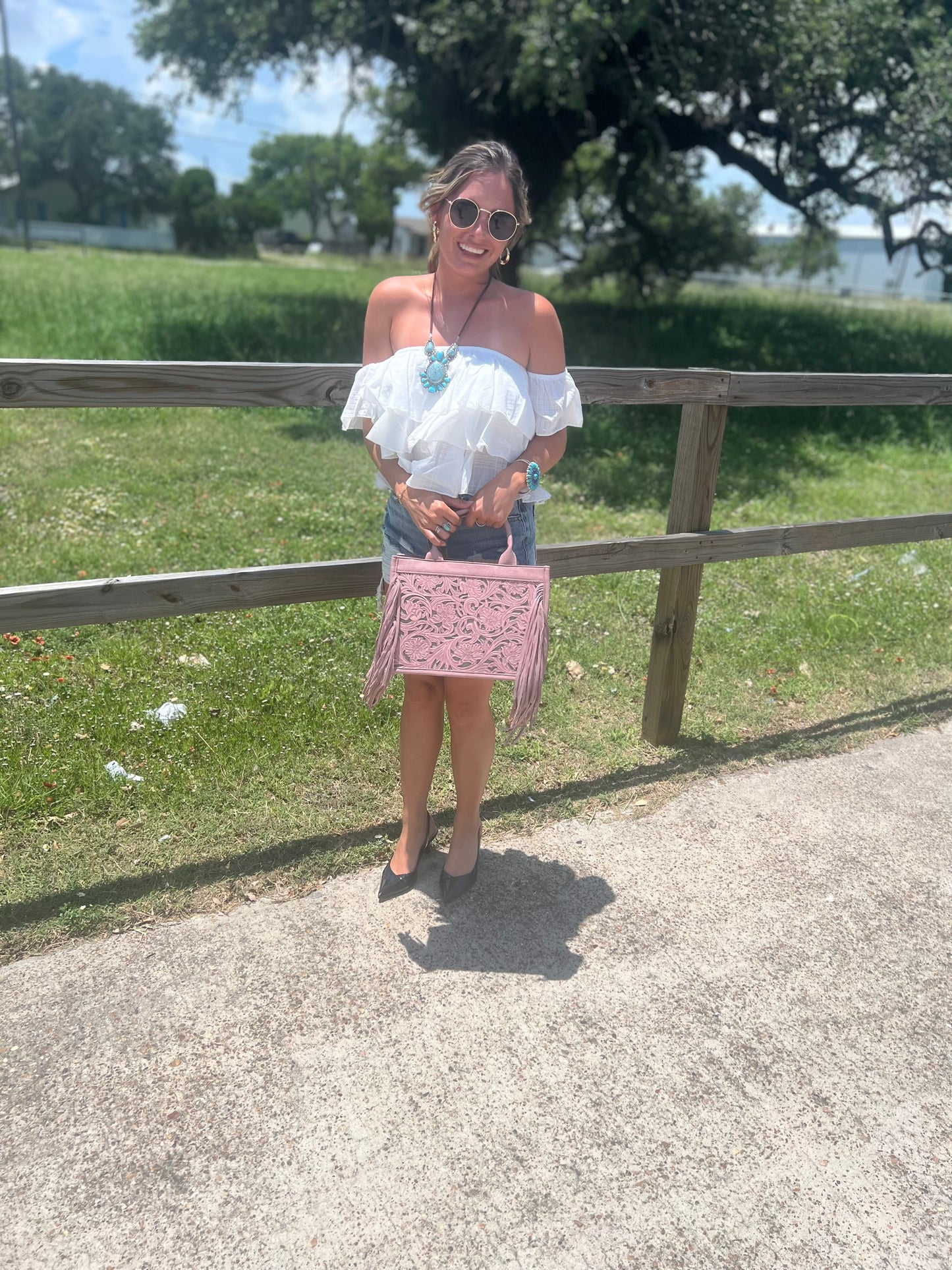 OFF-THE-SHOULDER TIERED CROP TOP